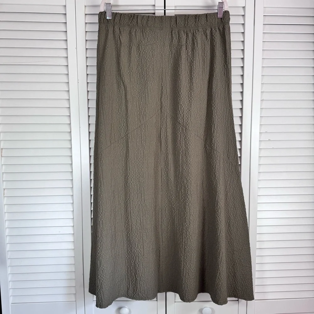 Habitat High-Low Textured Maxi Skirt Olive Green Crinkle Boho Festival Large NEW